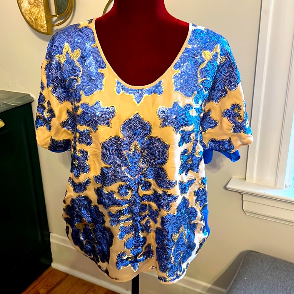 Tracy Reese blue sequin shirt